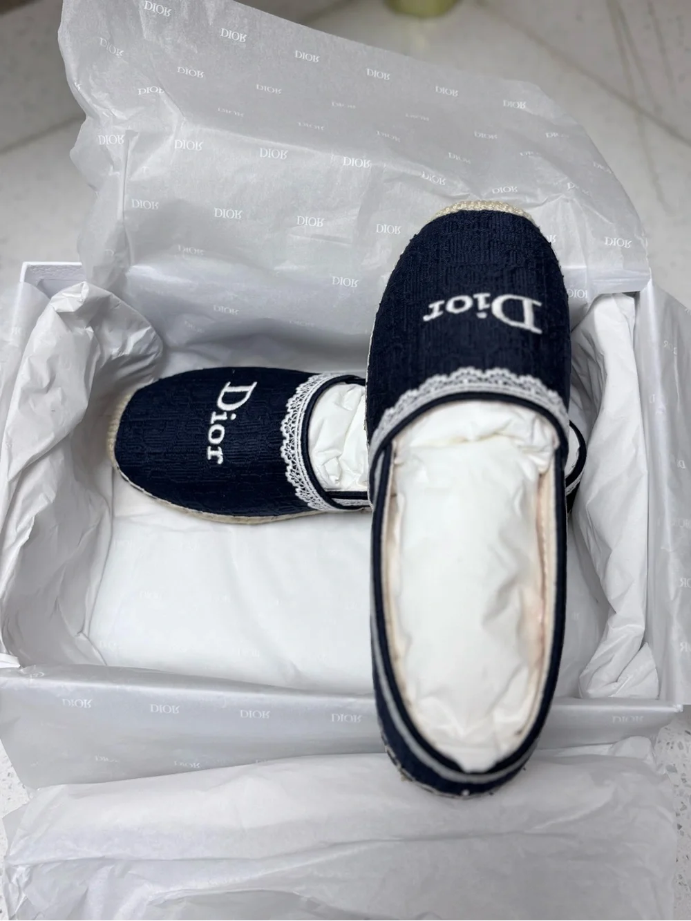 Dior Navy Blue Espadrille Slip-On Shoes with White Logo Sz 37 eu / 7 us - Picture 2 of 7